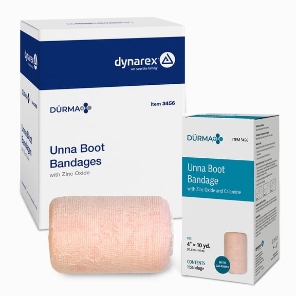 Dynarex Dürma  Unna Boot Bandages with Zinc Oxide and Calamine - Provides Compression with Soothing Formula for Leg Ulcers, Edema, Sprains - 4" x 10 yds - Case of 12 Rolls