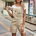 thumbnail image 2 of HBFAGFB Womens Jumpsuit Ladies Summer Multi Pocket Washed Denim Shorts Casual Rompers Khaki Size M, 2 of 7