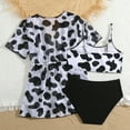 thumbnail image 5 of REDARER Girls 3-Piece Swimsuit Set: Cow Print Design, Tie-Waist Cover Up, Bikini Top + Bottom – Summer Fashion Beach Bathing Swimwear,8-9 Years, 5 of 7