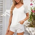 thumbnail image 4 of WIZUTIZ Tops Women's Sales Flowy Summer-Beach Lightweight Shirts Solid Elegant Ladies Tshirts Fluffy Short Sleeve Tee Fashion Sports Tops Tshirt Athletic Vintage V-Neck T-shirt Blouse Wh, 4 of 6