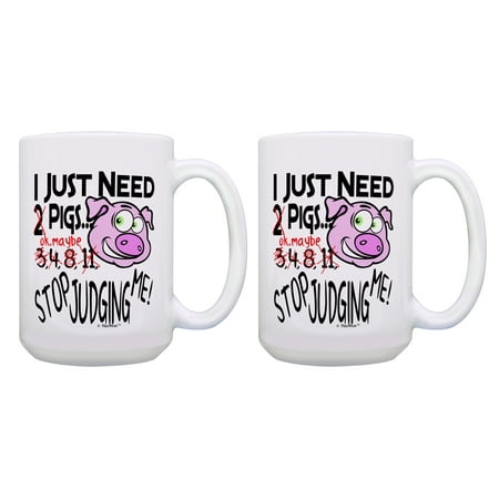 

ThisWear Pig Lover Gift I Just Need Pigs Stop Judging Me Pet Owner Gifts Large Pig Mug Set 2 Pack 15oz Coffee Mugs