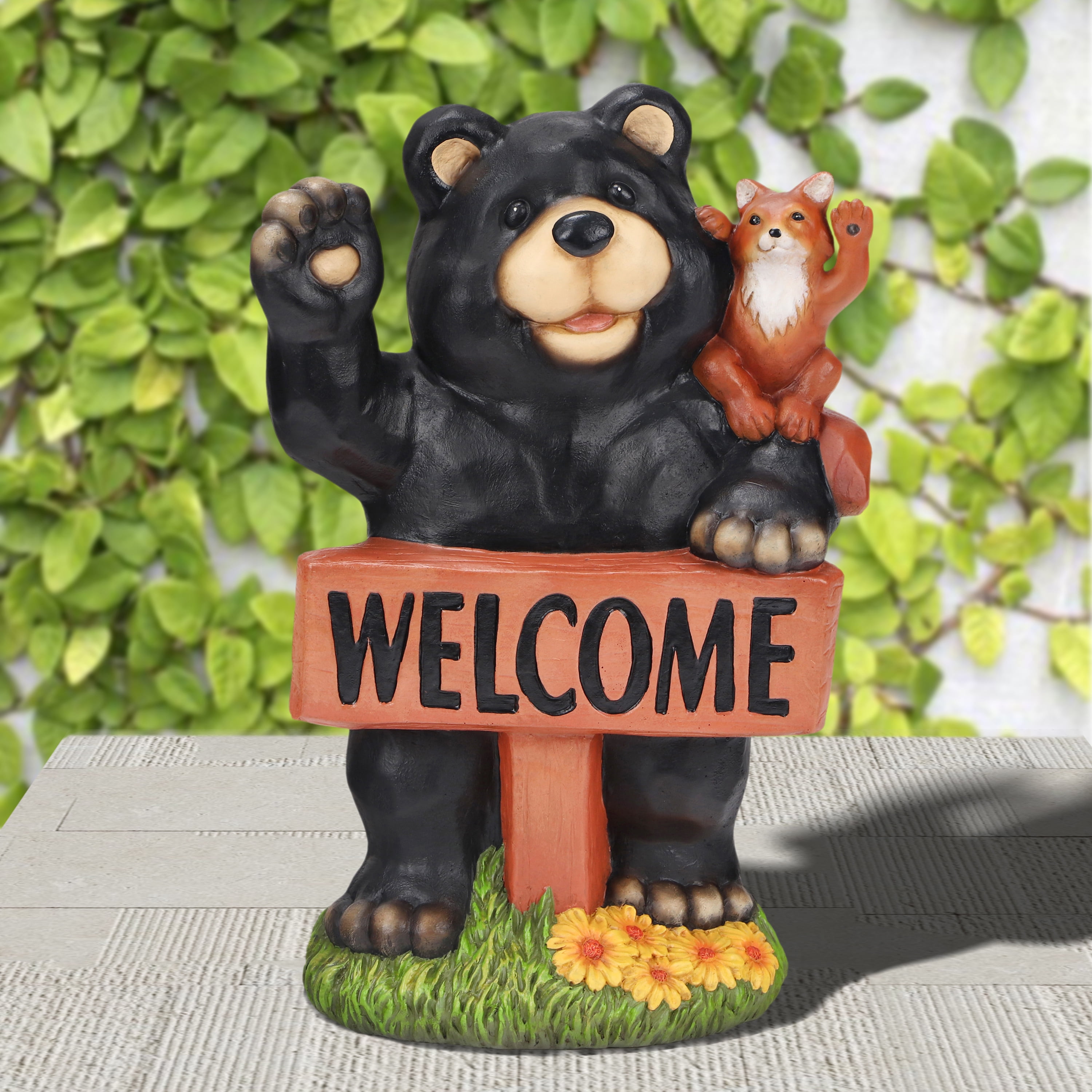 Mainstays Outdoor Welcome Bear and Fox Garden Statuary, 8.25 in L