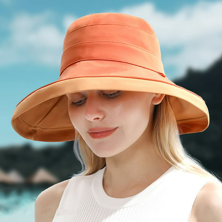 Women Fisherman Hat Contrast Color Round Lightweight Fasten String Anti-UV  Lady Cap Headwear