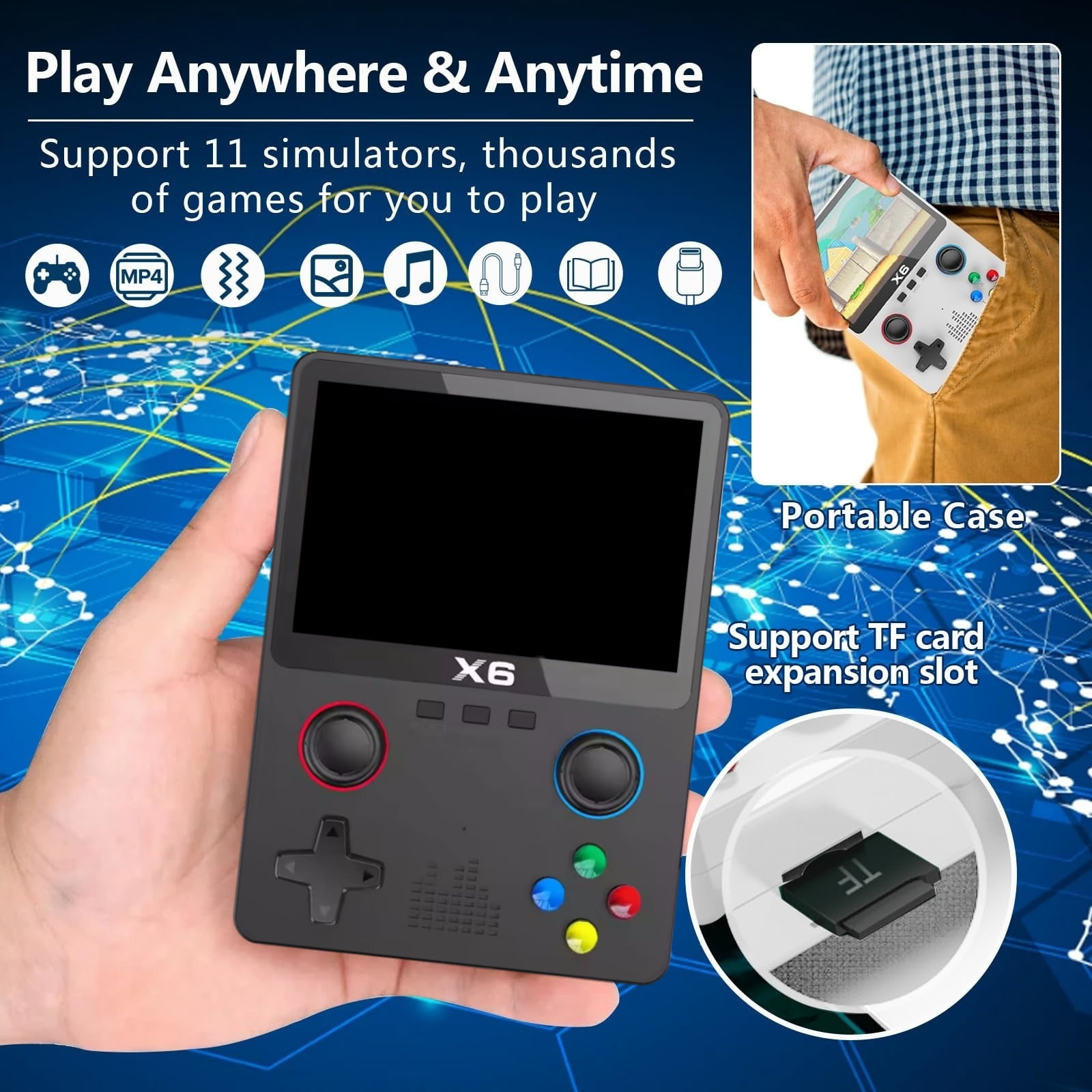 Handheld Game Console with 32G TF Card, White/Black, 150 grams