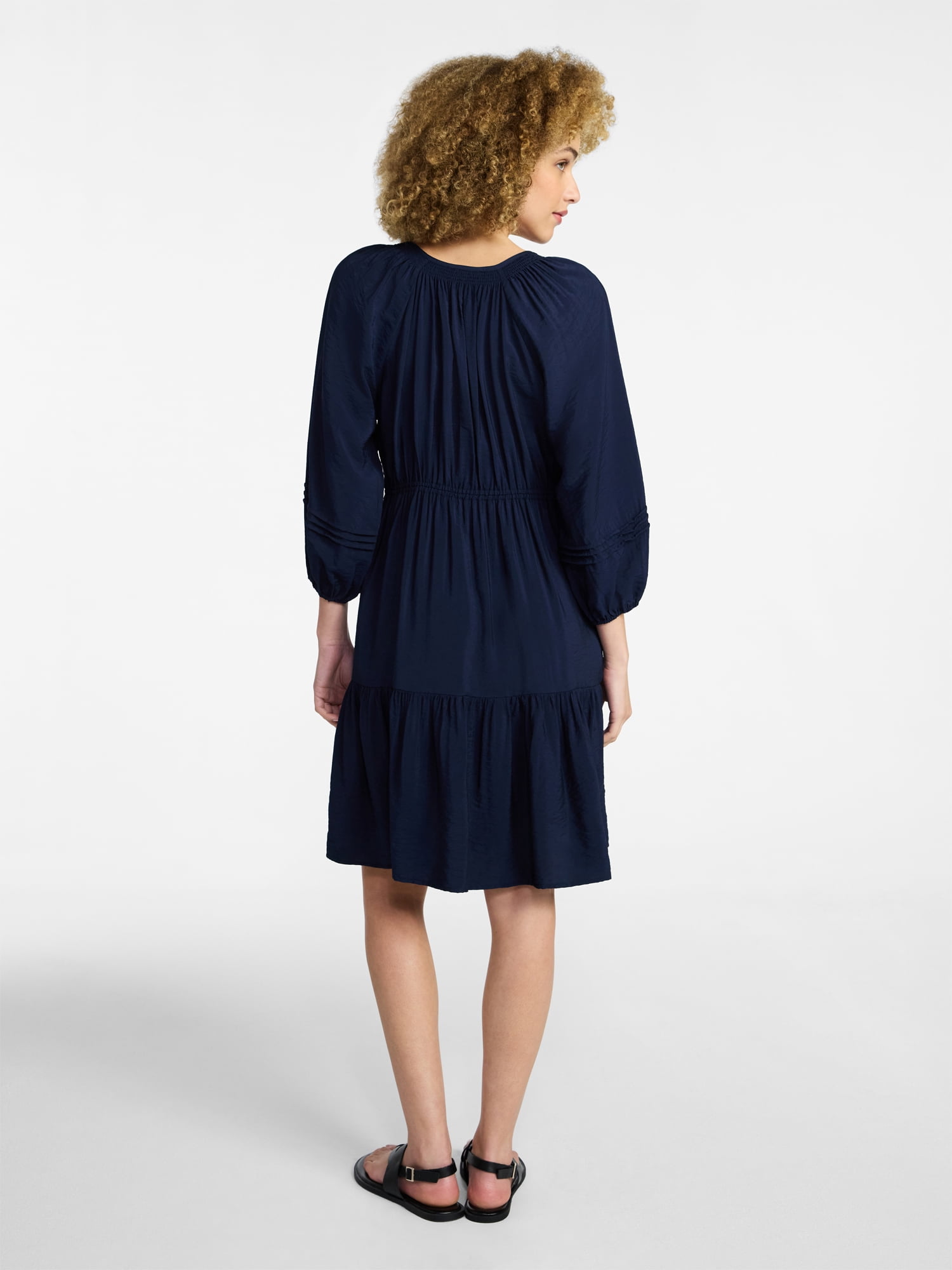 Time and Tru Women's Tiered Mini Dress with ¾ Sleeves, Sizes XS-XXXL