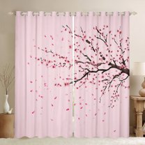 Manfei Pink Cherry Blossoms Blackout Curtains Set of 2 (52x84 Each) for Girls, Romantic Flower Floral Window Curtains, Japanese Style Curtains and Drapes, Curtains and Drapes Decor