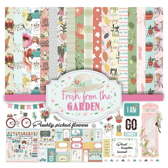 Inkdotpot House Plant Theme Collection Double,Sided Scrapbook Paper Kit Cardstock 12"x12" Card Making Paper Pack Of With Sticker Sheet - 16 Pages - Multicolor
