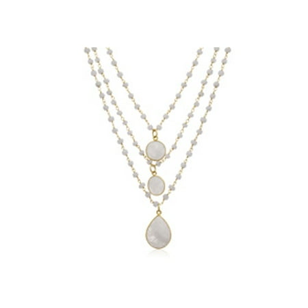 - 138 Carat Moonstone Triple Strand Beaded Necklace In 14K Yellow Gold Over Sterling Silver 26 Inches