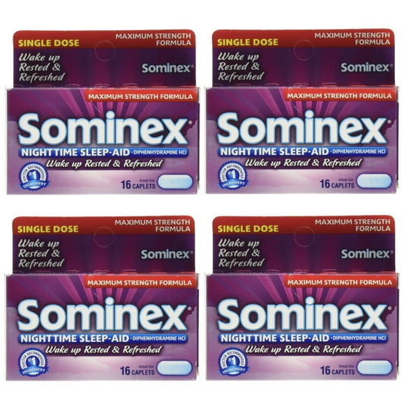 4 Pack Sominex Nighttime Sleep-Aid Maximum Strength 16 Caplets Each