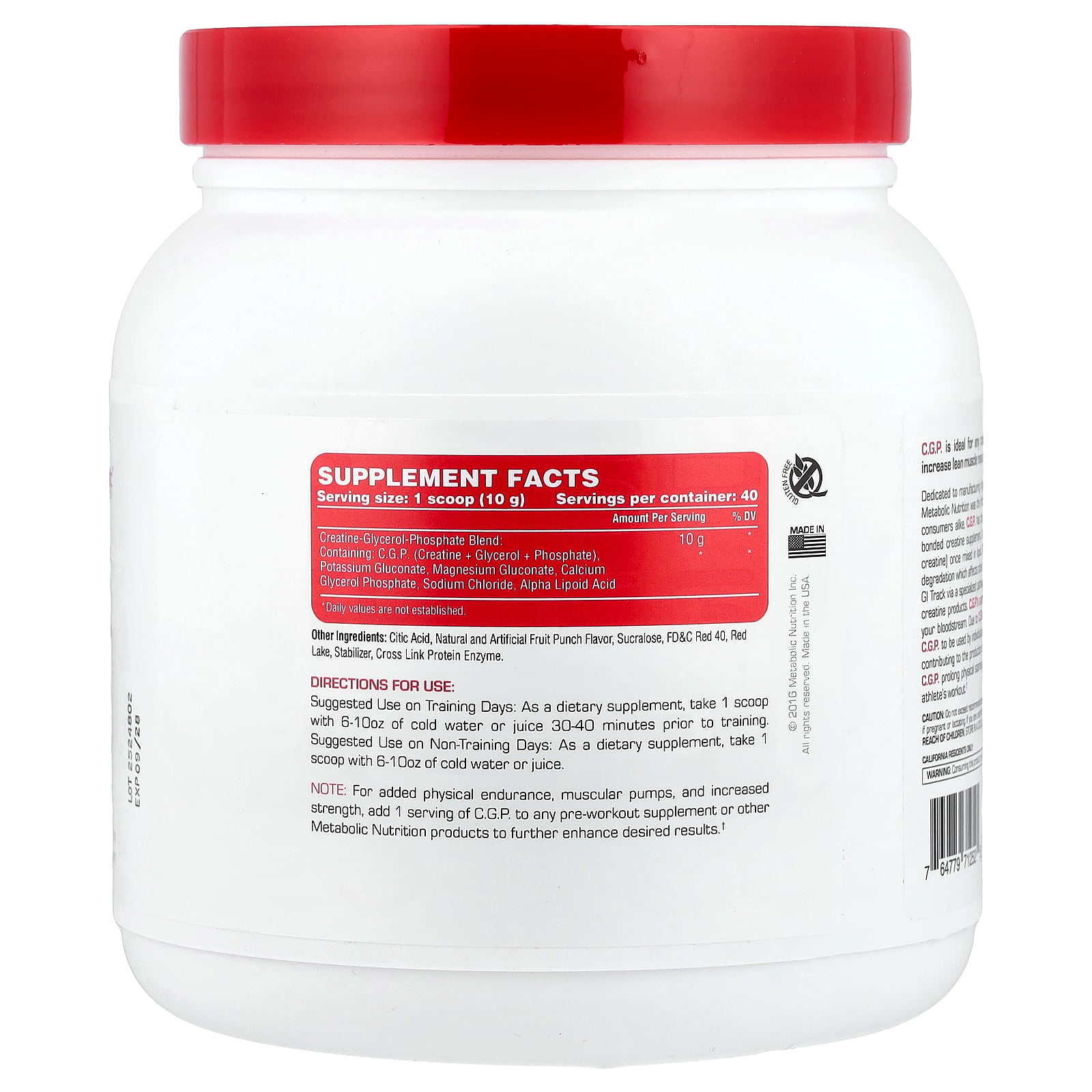 Metabolic Nutrition C.G.P.®, Fruit Punch, 400 g