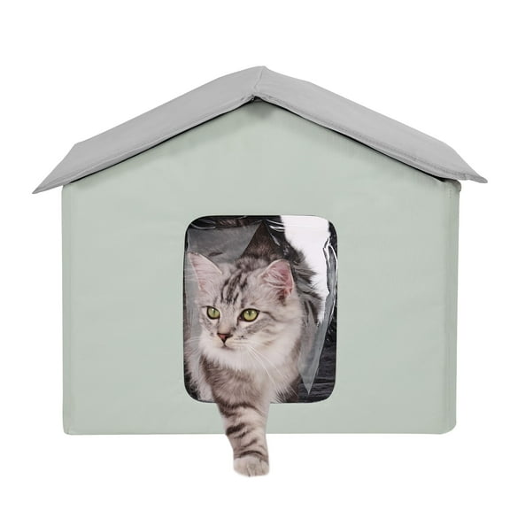 KFFKFF Cat Residence, Exterior Feline Haven with Modifiable Heat and Timing, 600D Oxford Fabric Collapsible Feline Residence with Warming Mat for Cold Seasons, Green (Medium)