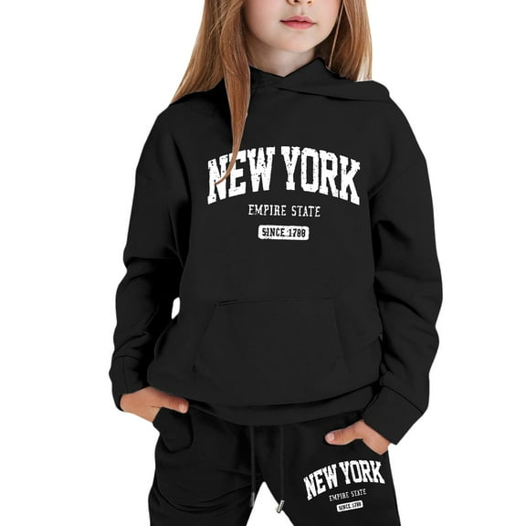 Byoo Toddler Girls' Outfits New York Print Long Sleeve Hoodie Sweatpants Casual Sweatsuits