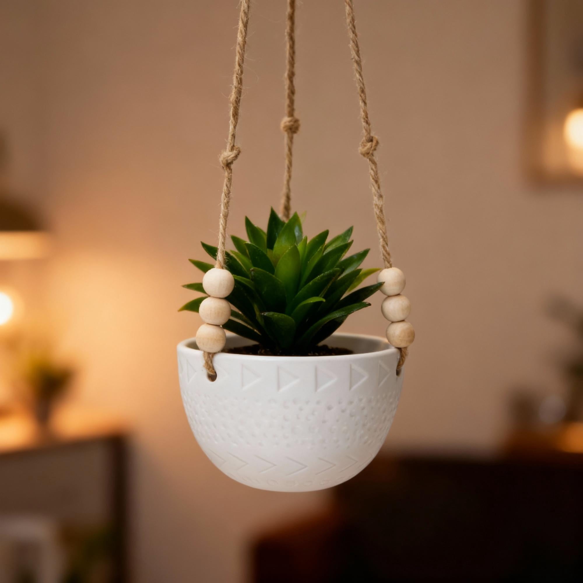 Flora Bunda Hanging Planter with Beads for Succulent 5.4" Caveman Ceramic Hanging Planter