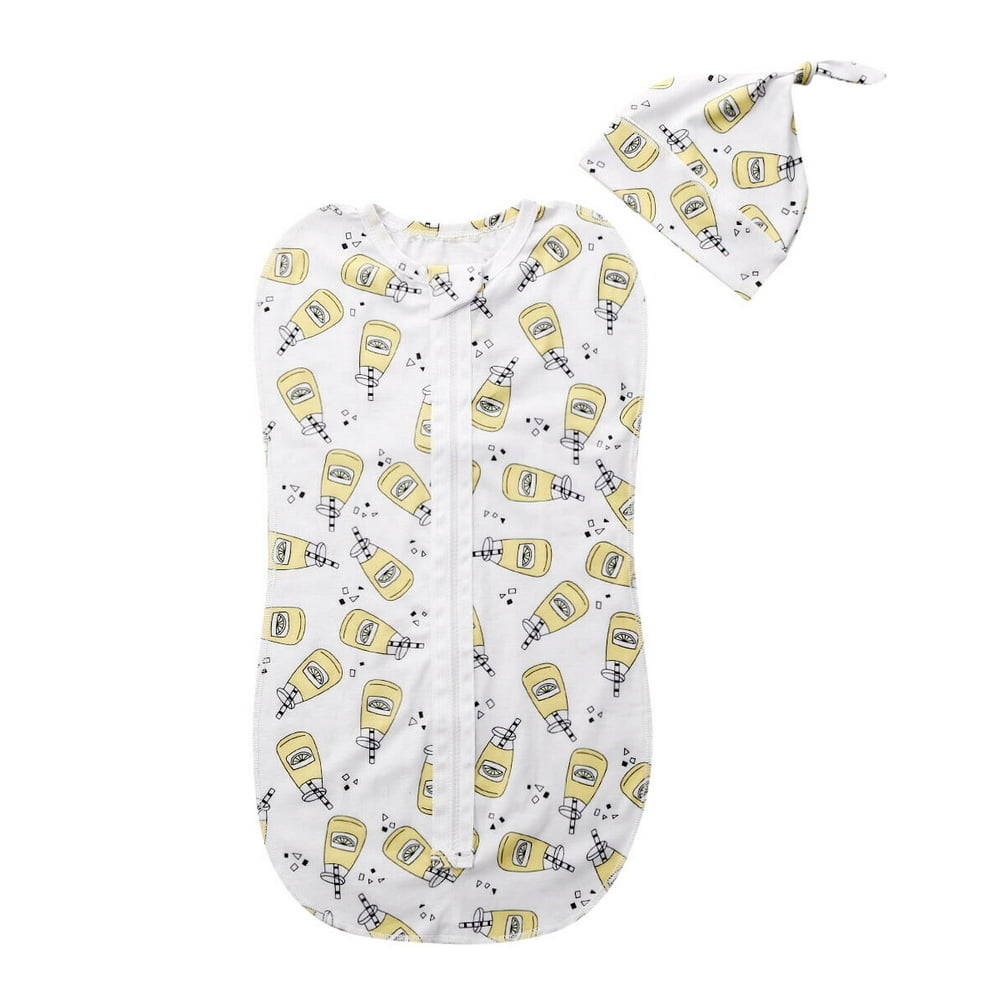 2PCS Newborn Baby Cotton Zipper Swaddle Blanket Wrap Sleeping Bag