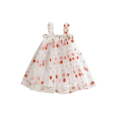 

Afunbaby Toddler Girls Summer Tulle Dress Fashion Floral Embroidery Ruffle Sleeveless Tulle Mesh Princess Dress