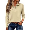 thumbnail image 3 of Hearthz Polo Shirts Women 3 Button Long Sleeve Shirt for Women Relaxed Fit Solid Color Tshirts Shirts for Women Uniform Tops Khaki XXL, 3 of 6