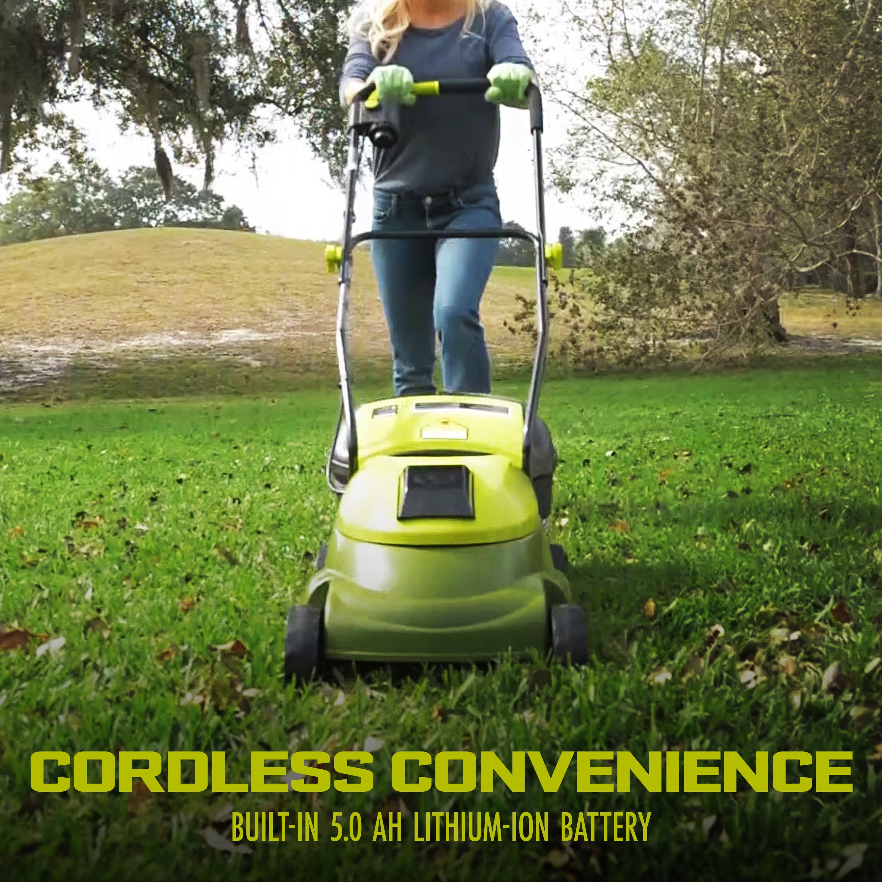 Sun Joe 28V Cordless 14" Brushless Push Lawn Mower, Adjustable Cutting Height, 5.0-Ah