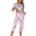 thumbnail image 3 of Lu s Chic Women s Cute Pajama Set Cotton Capri Loungewear Soft Short Sleeve Pjs Comfy Pants Lounge Two Piece Patterned Print Sleepwear Pink Medium, 3 of 5
