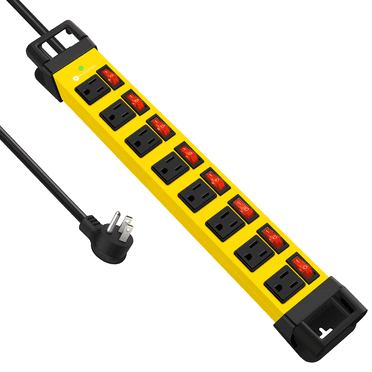 8-Outlet Metal Power Strip w/Switches - Heavy Duty 1200J Surge Protector for Garage, 6ft Cord | 1875W