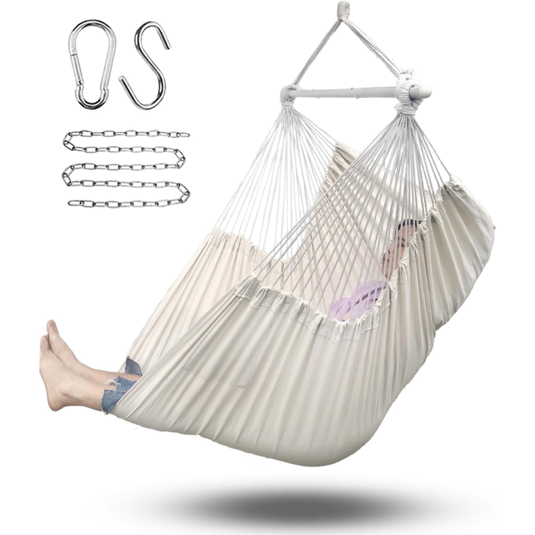 Sunyear Hammock Chair Anti-Slip Oversized Swing Chair  -  XXL Hanging Chair with  Steel Spreader Bar and Pocket for Bedroom, Patio, Outdoor/Indoor Use  (500 lbs Capacity)