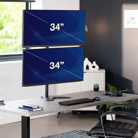 Dual Monitor Desk Stand -Standing LCD Mount for 2 Ultrawide Screens  to 34 inches, Black, STAND-V002L