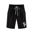 thumbnail image 3 of Jinhomg Kids Bermuda Shorts Cute Cartoon Graphic Linen Shorts Casual Comfy Elastic Drawstring Waist Short Pants with Pockets Black 7-8Years, 3 of 6