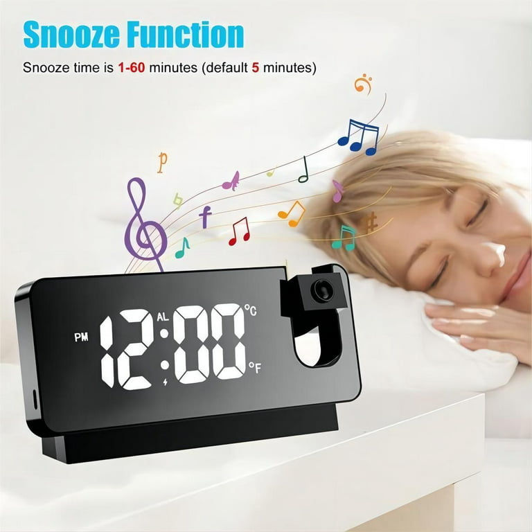 OfficeWorld Projection Alarm Clock, Digital Clock with 180° Rotatable  Projector, Clear LED Display, USB Charger, Ceiling Alarm Clock with Snooze,  12/24H, Digital Alarm Clock for Bedroom, Black - Walmart.com