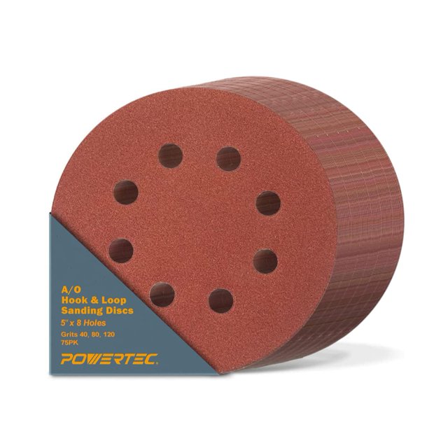 Discos de lijado POWERTEC, 5 pulgadas, 8 orificios, gancho y bucle, paquete de 75