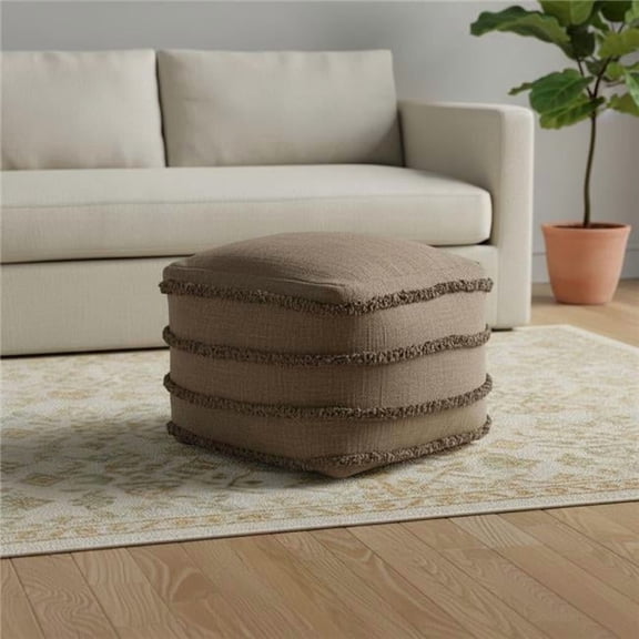 HomeRoots 710449 18 in. Brown Cotton Striped Pouf Ottoman