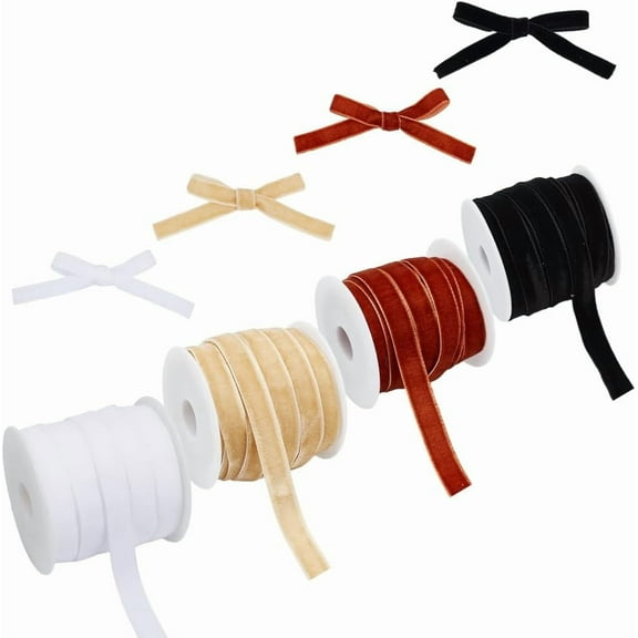 1set 40 Yards(36.5m) Vintage Velvet Ribbon 4 Colors Single Face Velvet Ribbon with 4Pcs Spools Christmas Velvet Ribbon Trim 1cm Wide for Wedding Decor Mixed Color