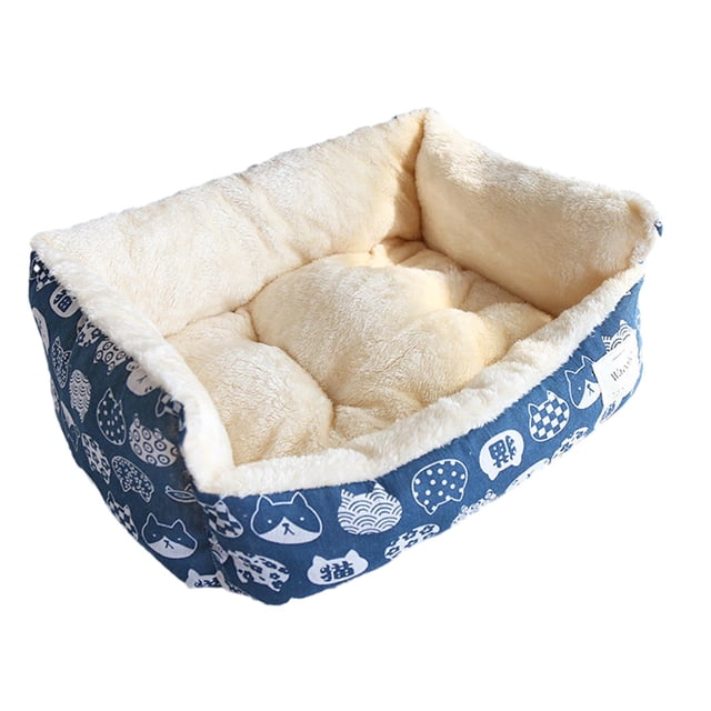 Cama para Gato cálida para invierno, salón suave y grueso con cojín extraíble, antideslizante, duradera, autocalentable, muebles para mascotas , azul