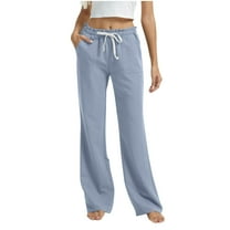 Pants for Women Solid Color Long Pants Summer Must Have Women's Drawstring Wide Leg Pants Soft Lounge Pants with Pockets Cozy Home Wear Lightweight Breathable Fabric Modern Comfort Clothing