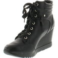 thumbnail image 2 of Forever Adriana11 Women Sporty Leatherette Lace-up High Top Wedge Sneaker Bootie Shoes, 2 of 4