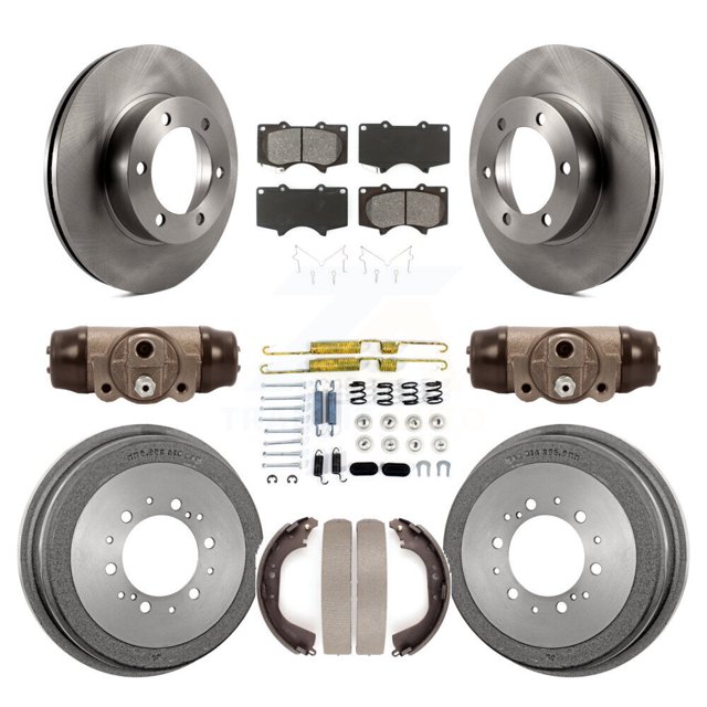 Transit Auto Front Rear Disc Brake Rotors Semi-Metallic Pads and Drum Kit (9Pc) for Car 2000-2002 Toyota Tundra 5.3" Plate Length K8S-102556