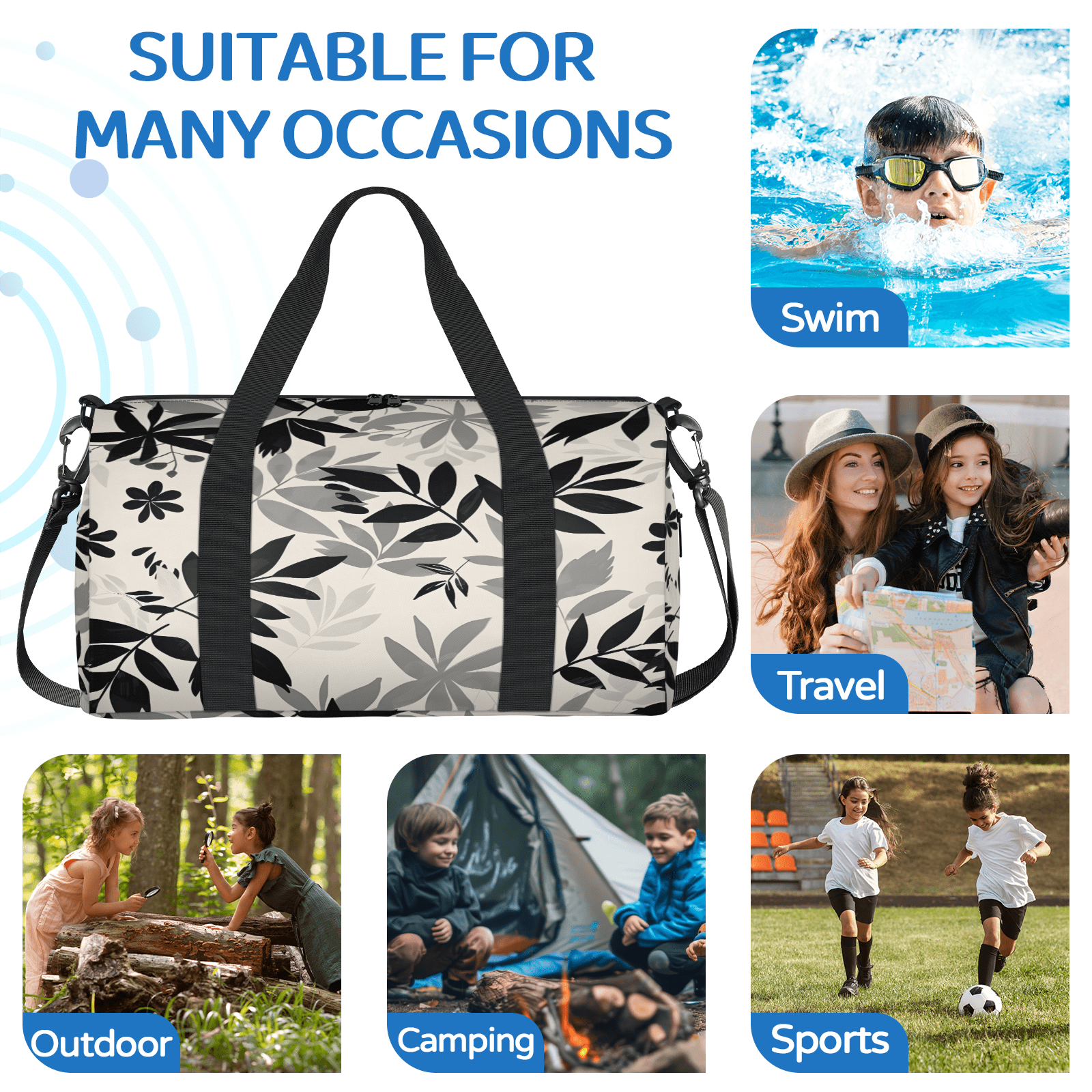 Herdesigns Leaves Gym Bag for Women, Duffle Bag for Travel Sport, Plant Leaves Lightweight Waterproof Carry on Weekender Dance Yoga Workout Bags