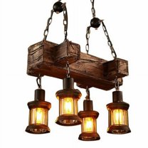 4 Heads Rustic Chandelier Wood Industrial Ceiling Lamp Pendant Light Fixture for Home, Bar, Cafe, Restaurant, Hotel, Bookstore