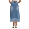 thumbnail image 3 of INSPIRE CHIC Women's Denim Maxi Skirt High Waist 2025 Spring A Line Panel Hem Long Jean Skirts S Light Blue, 3 of 6