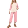thumbnail image 2 of JOANKDMI Two Piece Pj Sets Big Girls Comfy Short Sleeve Sleepwear Soft Lounge Sets Outfits Casual Summer Loungewear with Capri Pants Elastic Waist Sleep Clothes for Kids Teens, 2 of 9