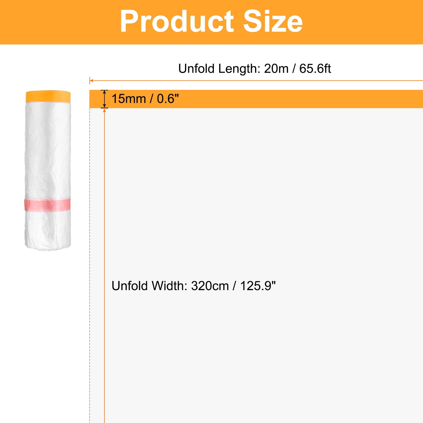 Uxcell 3 Rolls Pre-Taped Masking Film 126"x65.6ft Double Adhesive Tape and Drape Painters Plastic Drop Cloth Film with Tape Plastic Sheeting for Automotive Painting Covering