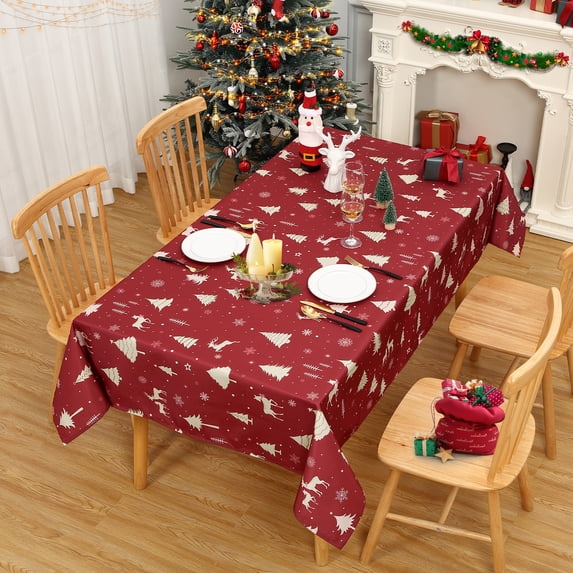 Christmas Table Cloth, Rectangle Xmas Tree Deer Print Waterproof Tablecloth