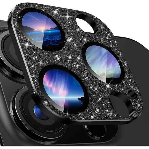 for iPhone 14 Pro/iPhone 14 Pro Max Camera Lens Protector,[ Bling Glitter 3D Full Coverage] [No Affect Picture Quality] Matte Metal Glass Camera Screen Protector Cover Accessories,Black
