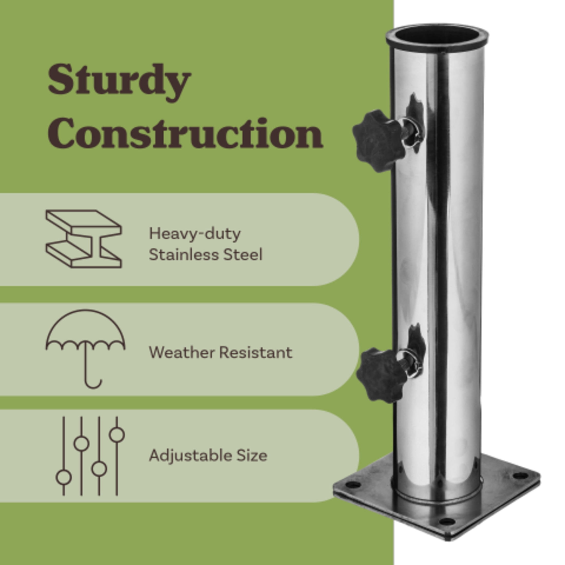 Pure Garden Adjustable Inground Deck Umbrella Base Stand or Flagpole Holder, 1.25-2.2-in Diameter, Silver