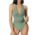 thumbnail image 3 of Stylish Swimwear One Women V Neck Control Bathing Suit Ruched Swimsuits for and Comfort, 3 of 8