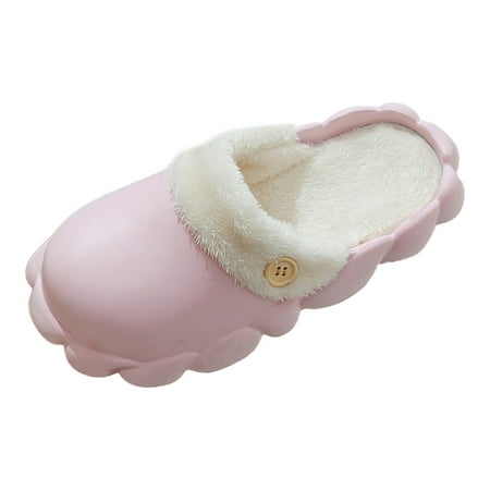 

Puawkoer Winter Couples Ladies Plush Non Slip Warm Indoor Home Comfortable Waterproof Removable Cotton Slippers