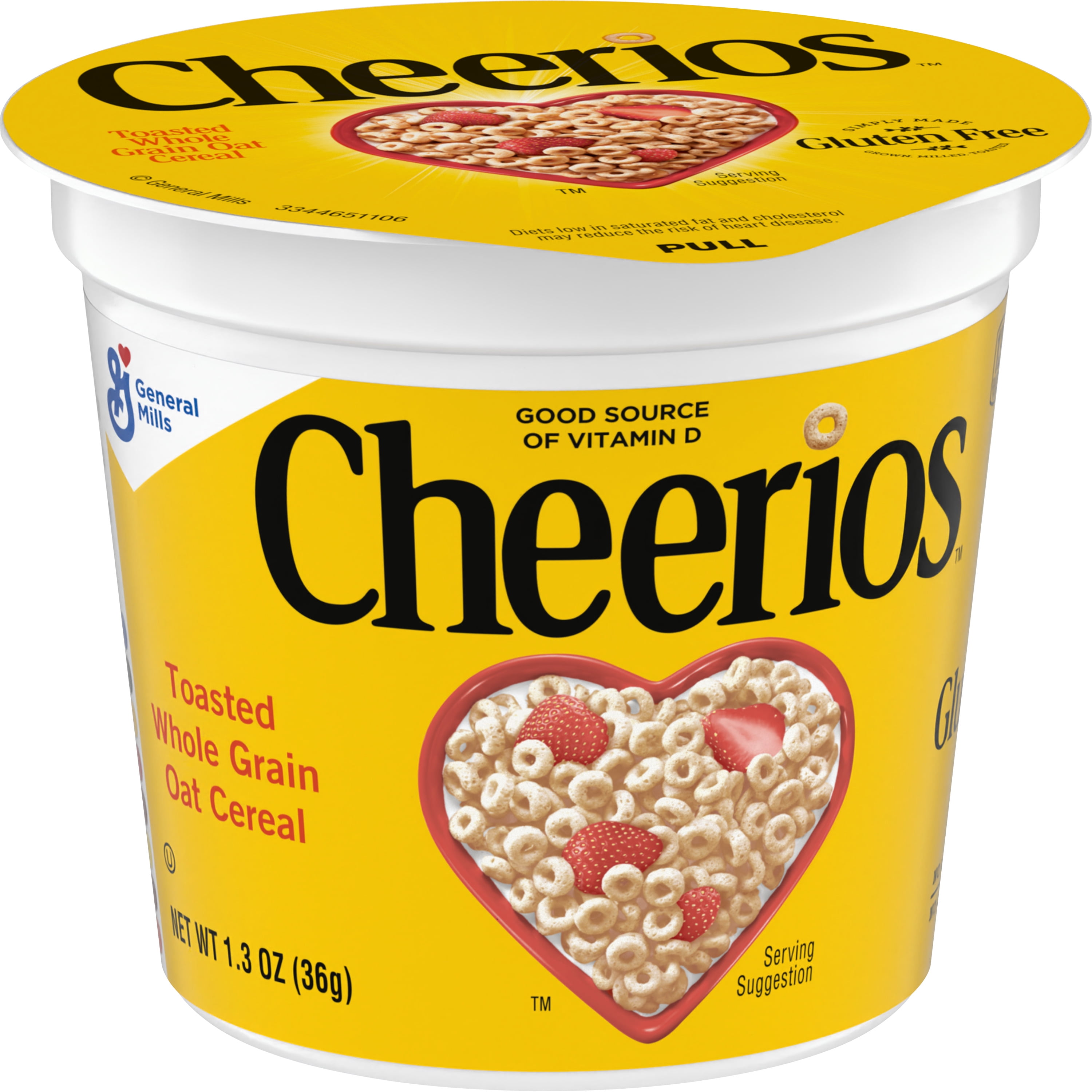 Cheerios Breakfast Cereal Cup, Gluten Free, Single Serve Cereal, 1.3 oz