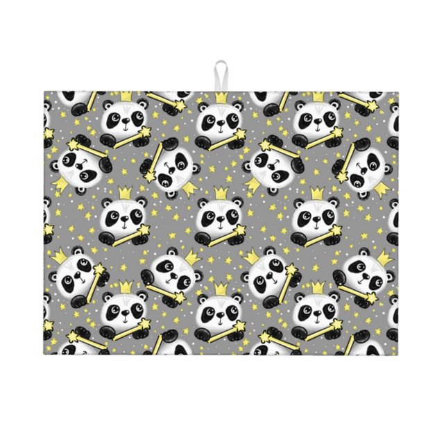 Balery Panda With Crown And Stars Alfombrilla de Secado para Cocina, 18x24 Pulgadas, Súper Absorbente para Platos y Encimeras
