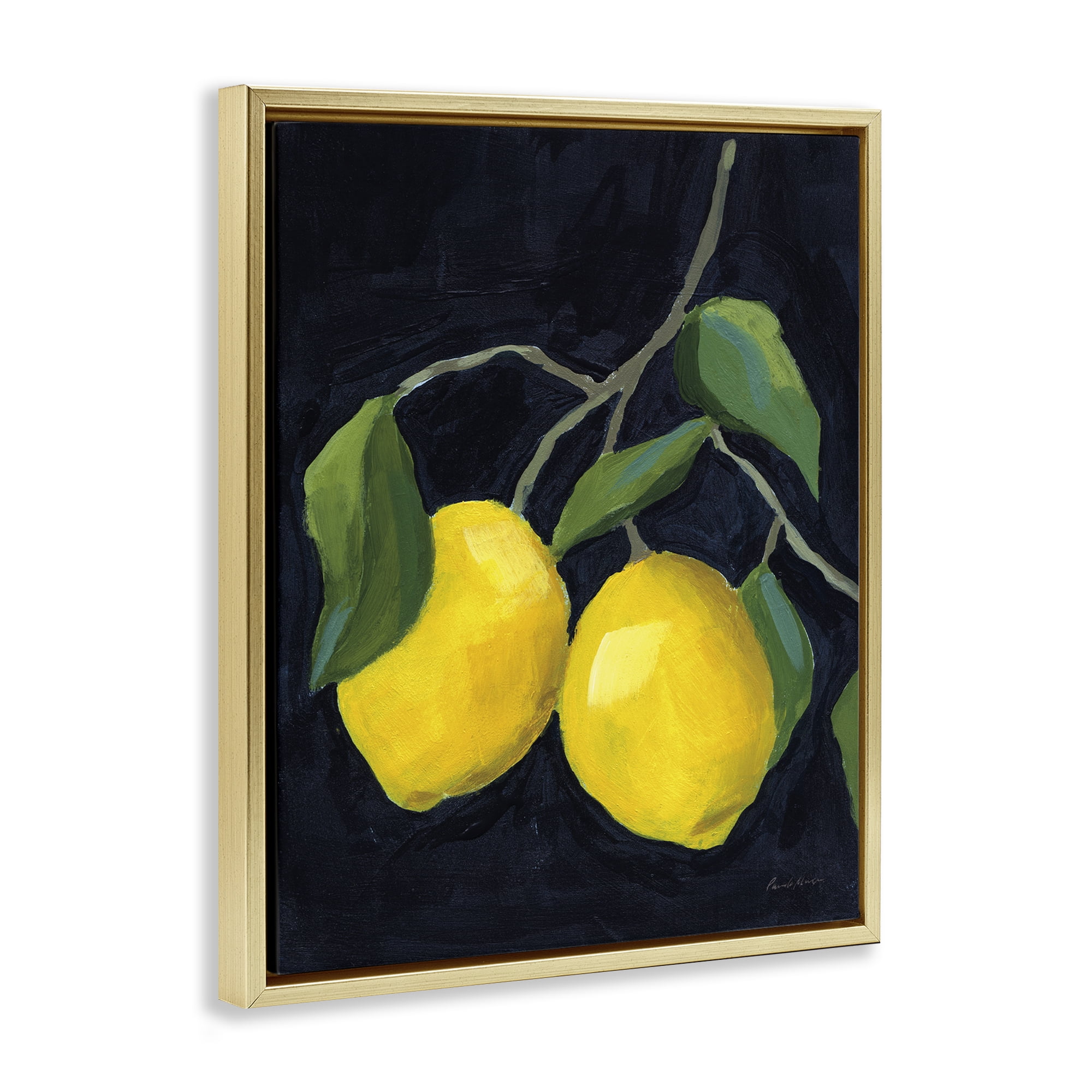 Stupell Industries Two Lush Lemons Food & Beverage Painting Gold Floater Framed Canvas Art Print Wall Art, 25 x 31