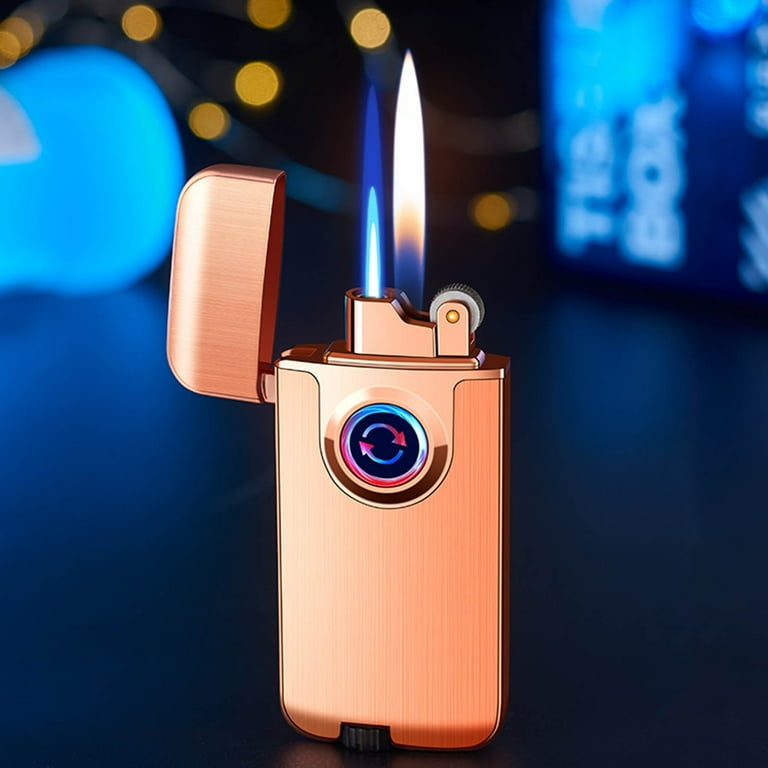Blasgw Cool Lighters, Fire Gas Lighter Blue Flame Inflatable Windproof  Double Torch Lighter Accessories Men's Gift Gold