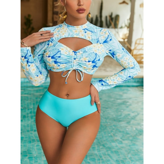 BeautyIn Long Sleeve UV Sun UPF 50 Rushguard Two Piece Bathing Suit Tankini Suits