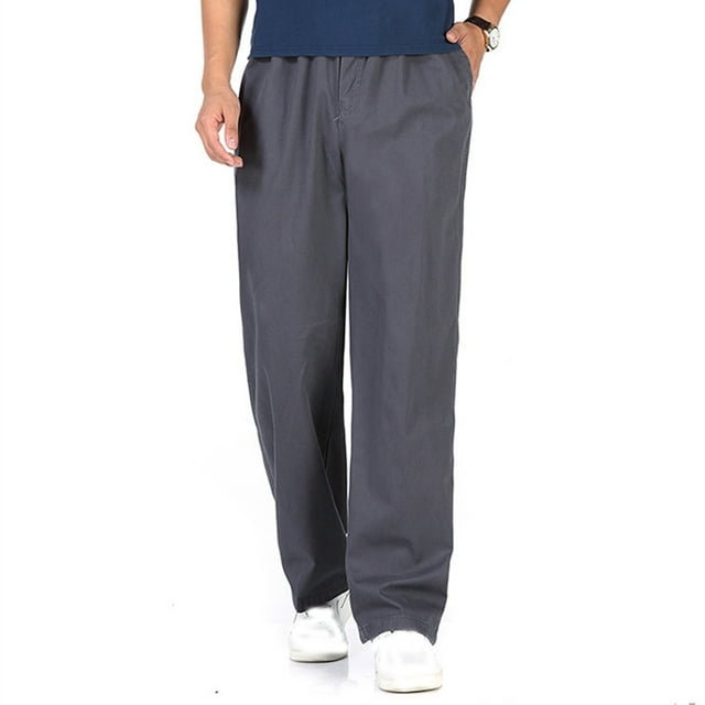 Birdeem Mens Solid Pure Cotton Elastic Waist Straight Barrel Trousers